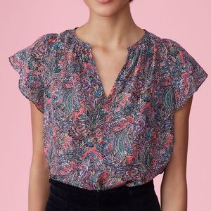 Rebecca Taylor paisley silk top in berry combo. Size 6.
